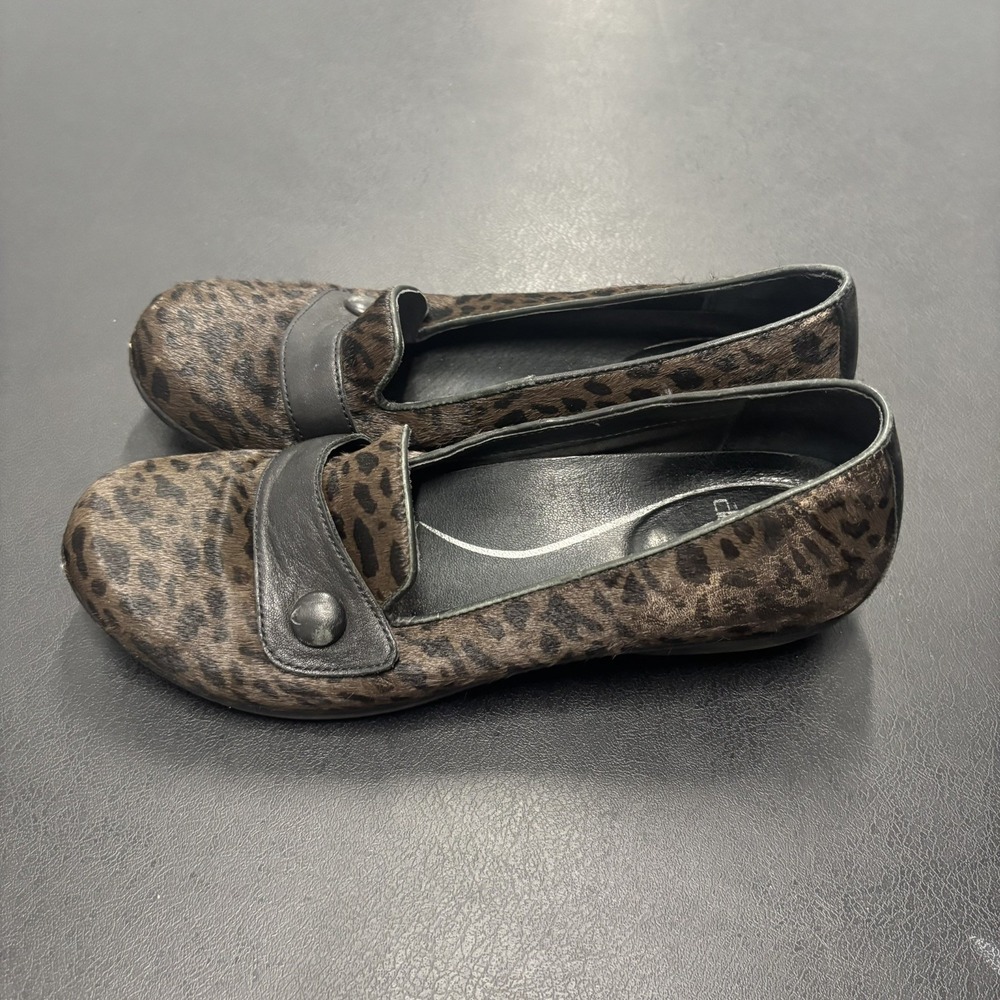 DANSKO OLENA‎ Brown Cheetah Calf Hair Slip-On FLAT Shoes Womens 38/ 7.5-8